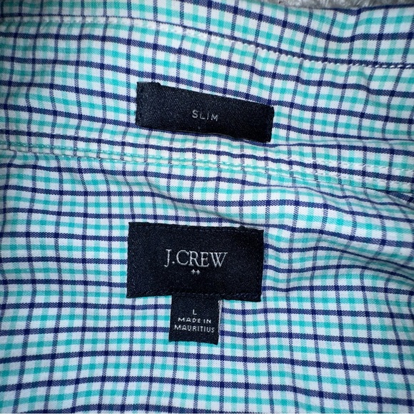 Men's J. Crew Slim Button Down Shirt Blue/Teal/White - L - Picture 4 of 5